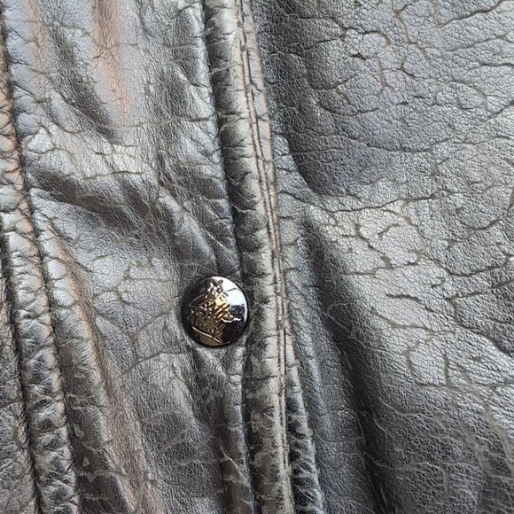 Vintage Y2K Bomber Jacket Men's Black Leather Retro Chic Stand-Up Collar Zip-Up - Picture 2 of 6